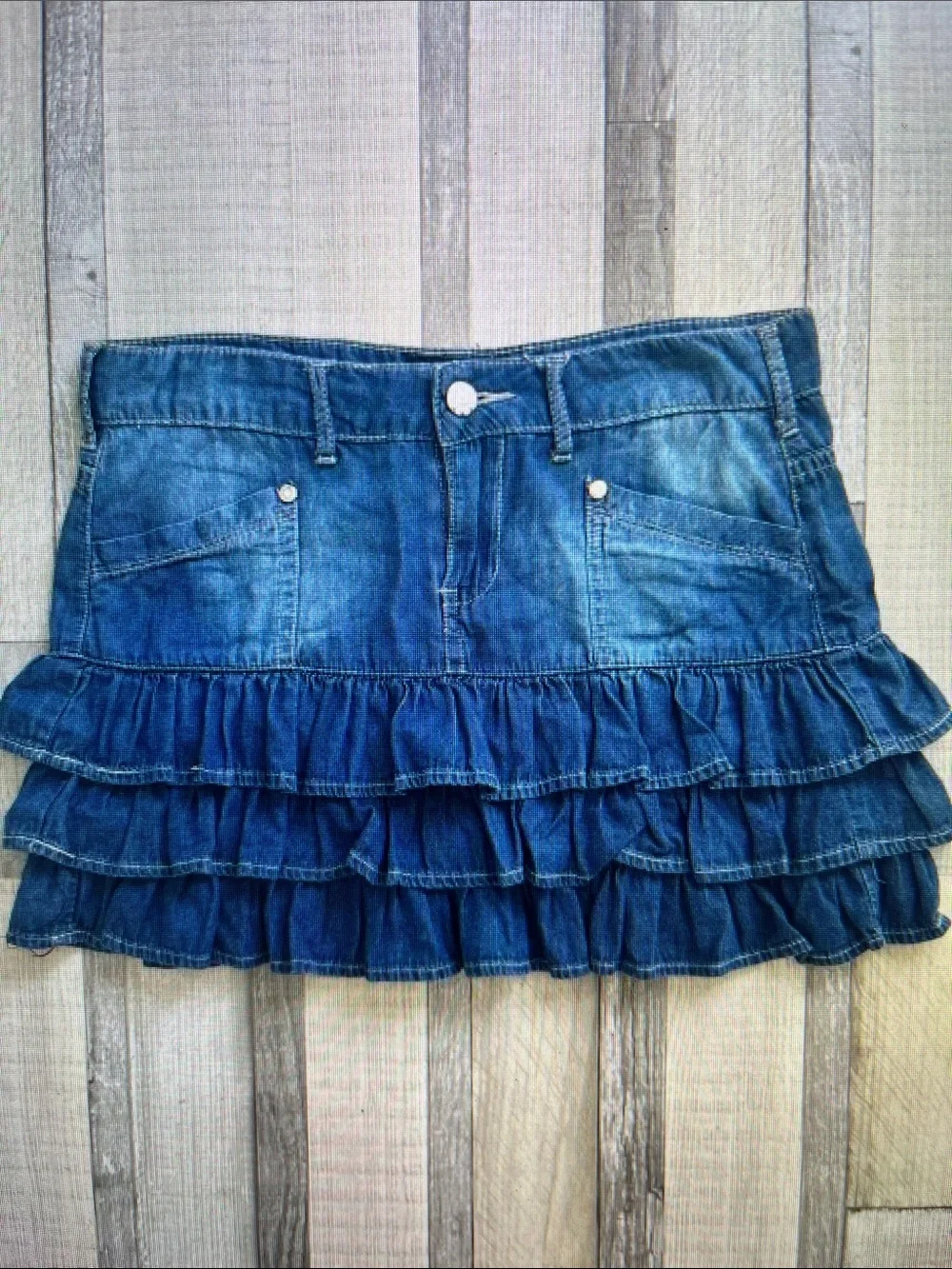 Women’s Ruffled Denim Skirt - Blue